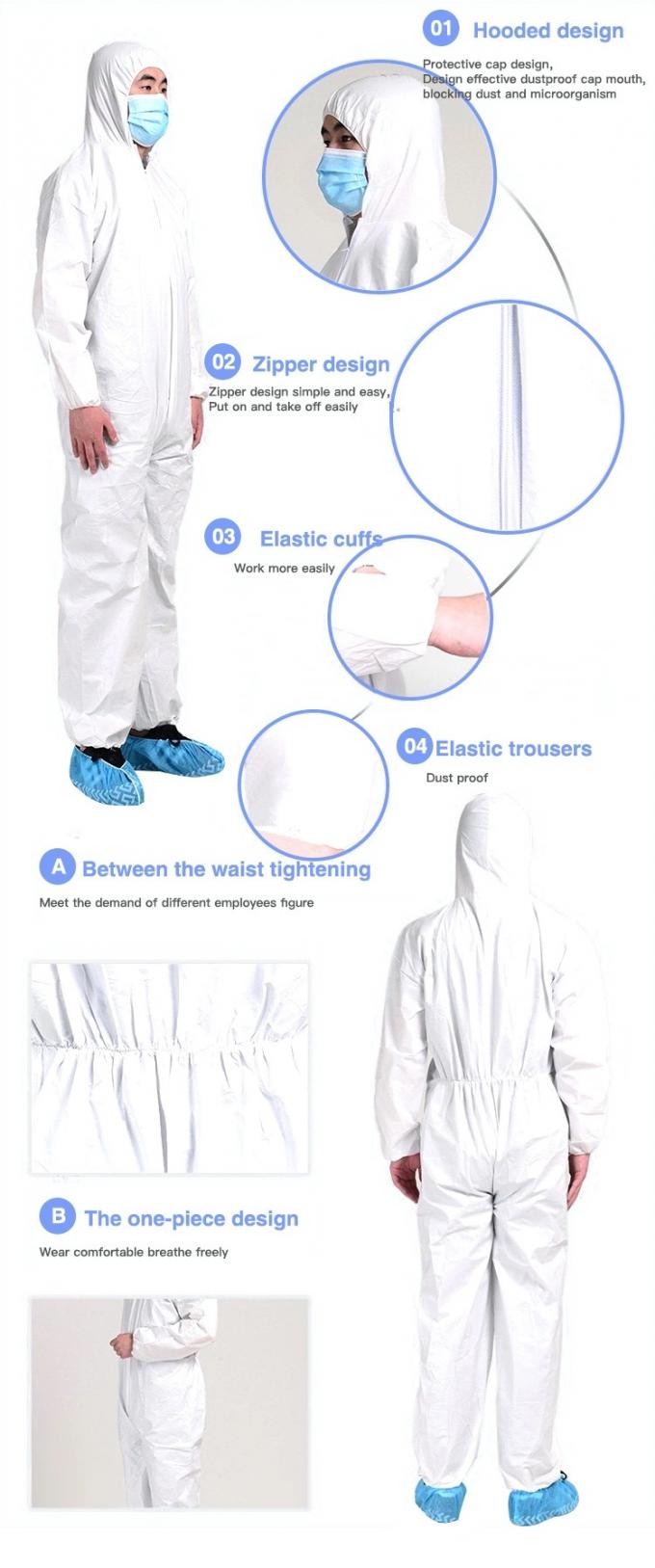 補強された袖および箱が付いている25G PPの使い捨て可能な保護つなぎ服
